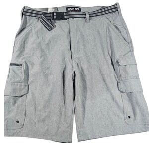 Iron Co Hybrid Cargo Shorts Mens 36 Heather Gray‎ Belted Performance Stretch NEW